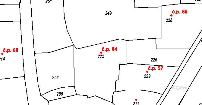 Milíčeves 64, Slatiny na parcele st. 225 v KÚ Milíčeves, Katastrální mapa