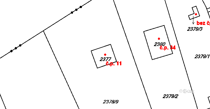 Strkov 11, Planá nad Lužnicí na parcele st. 2377 v KÚ Planá nad Lužnicí, Katastrální mapa