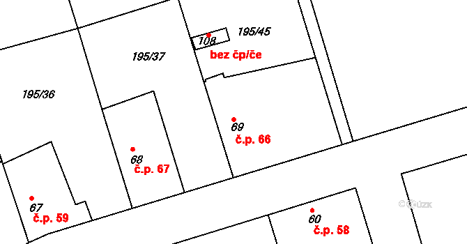 Černíky 66 na parcele st. 69 v KÚ Černíky, Katastrální mapa