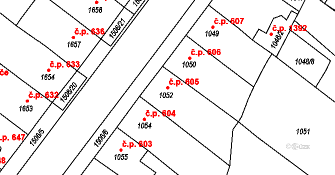 Duchcov 605 na parcele st. 1052 v KÚ Duchcov, Katastrální mapa