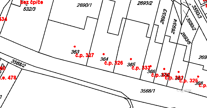 Krupka 326 na parcele st. 364 v KÚ Krupka, Katastrální mapa