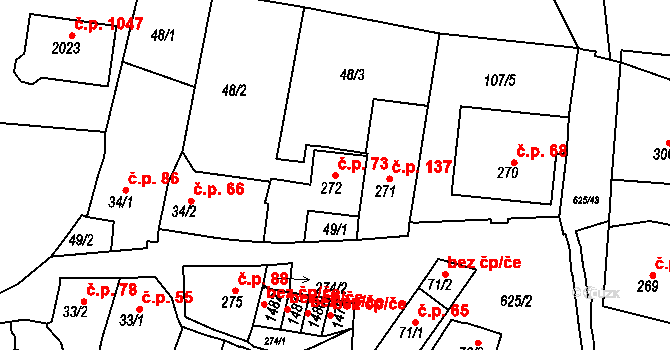 Podklášteří 73, Třebíč na parcele st. 272 v KÚ Podklášteří, Katastrální mapa
