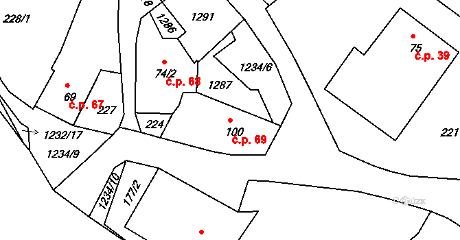 Javorník 69 na parcele st. 100 v KÚ Javorník u Svitav, Katastrální mapa