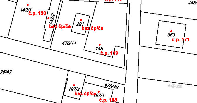 Jiřice 119 na parcele st. 148 v KÚ Jiřice u Humpolce, Katastrální mapa