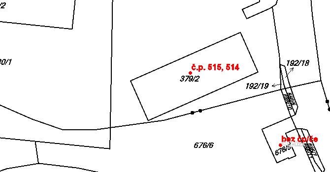 Dubí 514,515 na parcele st. 379/2 v KÚ Dubí u Teplic, Katastrální mapa