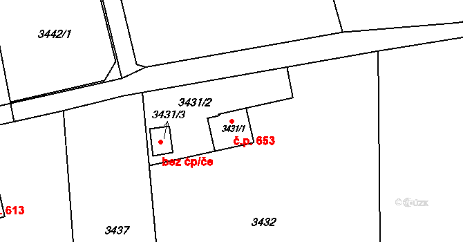 Frýdlant 653, Frýdlant nad Ostravicí na parcele st. 3431/1 v KÚ Frýdlant nad Ostravicí, Katastrální mapa