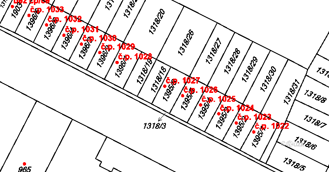 Litovel 1027 na parcele st. 1395/6 v KÚ Litovel, Katastrální mapa