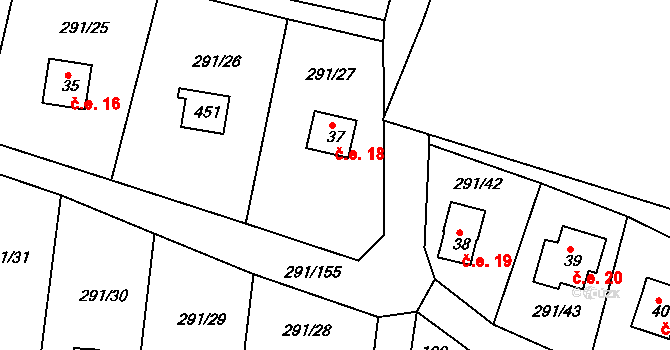 Cetnov 18, Cheb na parcele st. 37 v KÚ Cetnov, Katastrální mapa