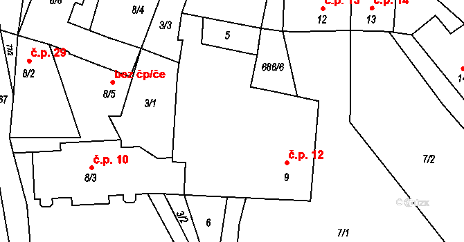 Leština 12, Strmilov na parcele st. 9 v KÚ Leština u Strmilova, Katastrální mapa