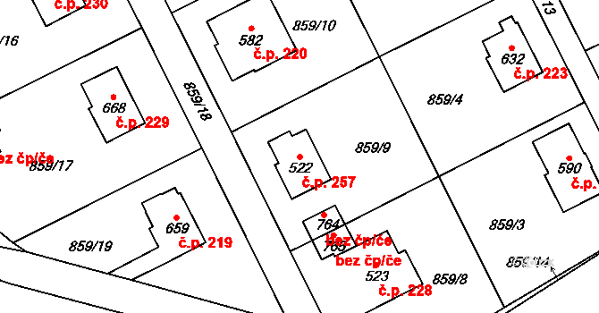 Daliměřice 257, Turnov na parcele st. 522 v KÚ Daliměřice, Katastrální mapa