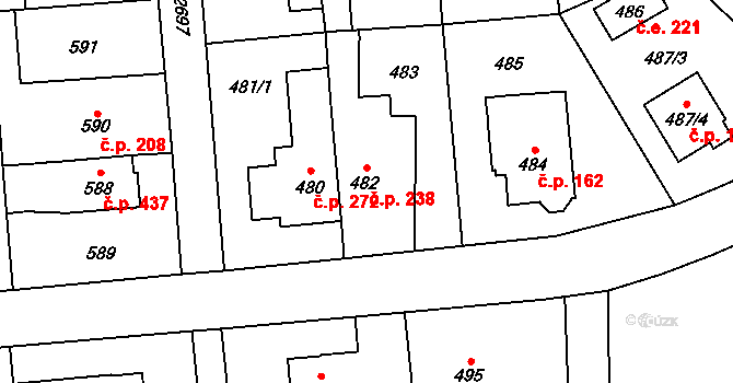 Kyje 238, Praha na parcele st. 482 v KÚ Kyje, Katastrální mapa