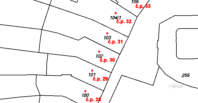 Pilníkov 30 na parcele st. 102 v KÚ Pilníkov I, Katastrální mapa