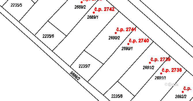 Hodonín 2741 na parcele st. 2690/2 v KÚ Hodonín, Katastrální mapa