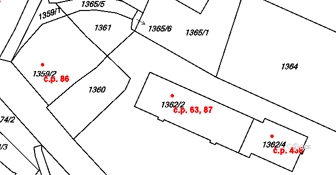 Rumburk 1 63,87, Rumburk na parcele st. 1362/2 v KÚ Rumburk, Katastrální mapa