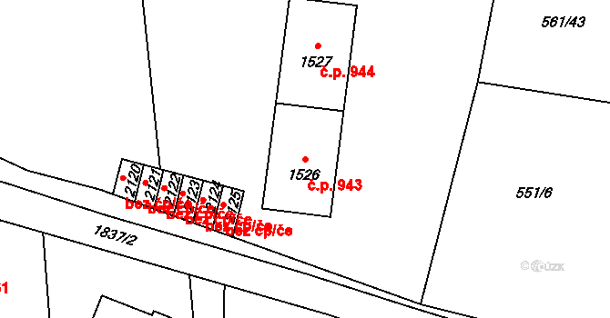 Vrchlabí 943 na parcele st. 1526 v KÚ Vrchlabí, Katastrální mapa