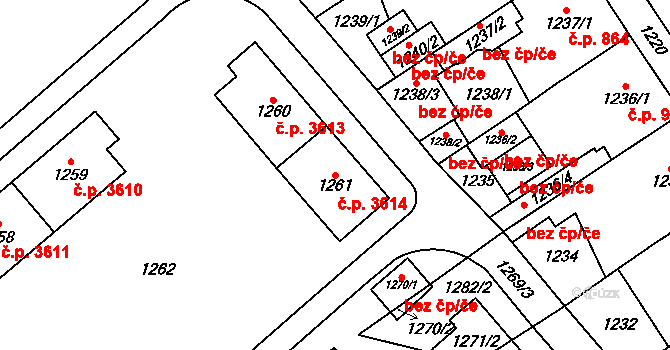 Chomutov 3614 na parcele st. 1261 v KÚ Chomutov I, Katastrální mapa