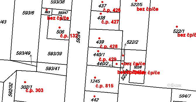 Svobodné Dvory 429, Hradec Králové na parcele st. 440/1 v KÚ Svobodné Dvory, Katastrální mapa