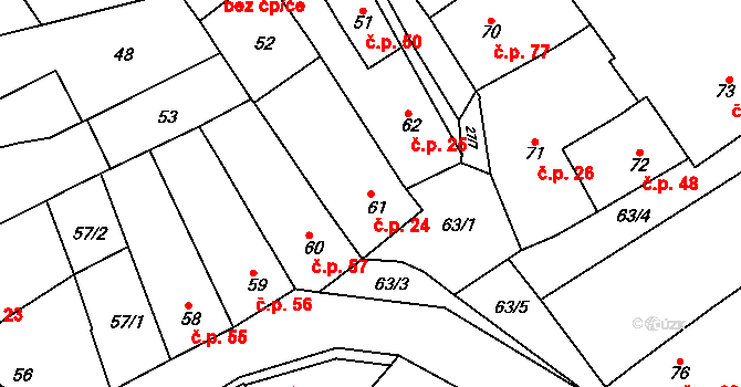 Vítovice 24, Rousínov na parcele st. 61 v KÚ Vítovice, Katastrální mapa