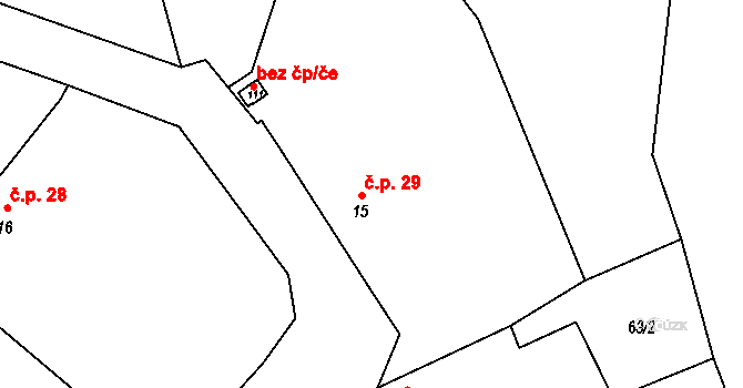 Hradišťko II 29, Žiželice na parcele st. 15 v KÚ Hradišťko II, Katastrální mapa