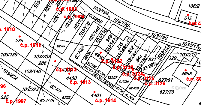 Havlíčkův Brod 3122 na parcele st. 345 v KÚ Perknov, Katastrální mapa
