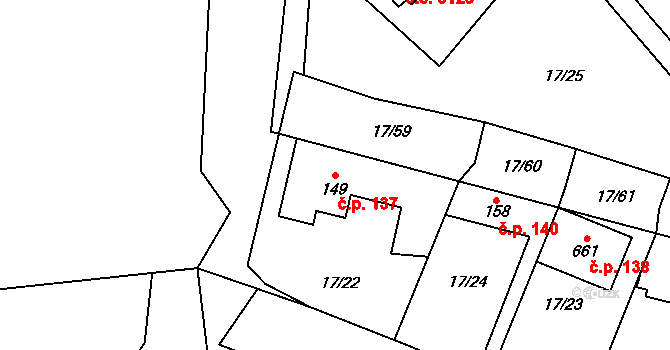 Kozojedy 137 na parcele st. 149 v KÚ Kozojedy u Kostelce nad Černými Lesy, Katastrální mapa