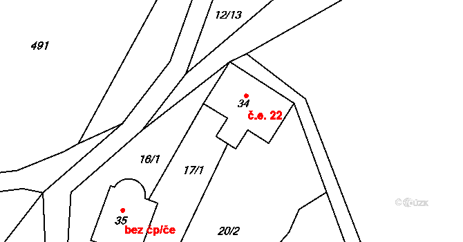 Žleb 22, Hanušovice na parcele st. 34 v KÚ Žleb, Katastrální mapa