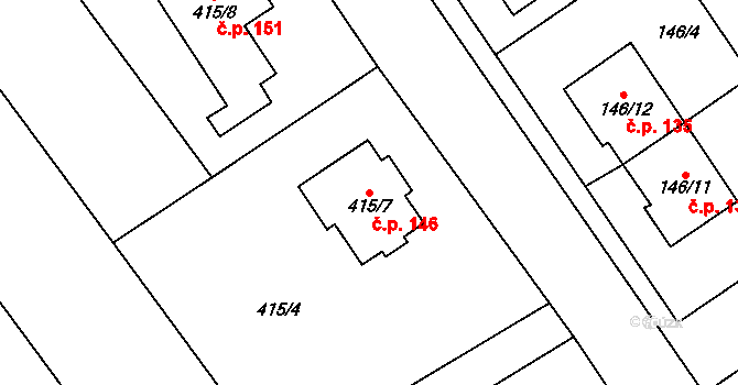 Tučín 146 na parcele st. 415/7 v KÚ Tučín, Katastrální mapa