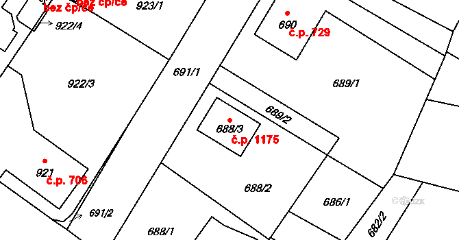 Holice 1175 na parcele st. 688/3 v KÚ Holice v Čechách, Katastrální mapa