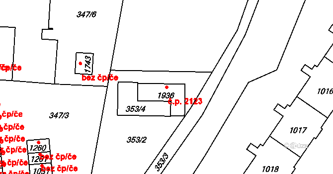 Nový Jičín 2123 na parcele st. 1936 v KÚ Nový Jičín-Dolní Předměstí, Katastrální mapa