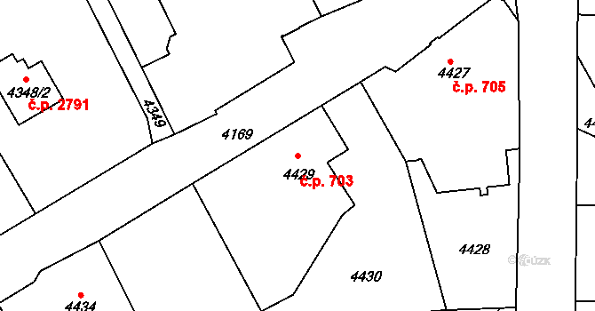 Varnsdorf 703 na parcele st. 4429 v KÚ Varnsdorf, Katastrální mapa