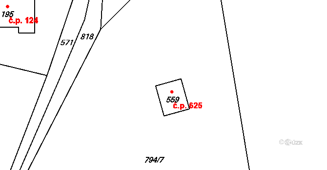 Prostřední Bludovice 625, Horní Bludovice na parcele st. 559 v KÚ Prostřední Bludovice, Katastrální mapa