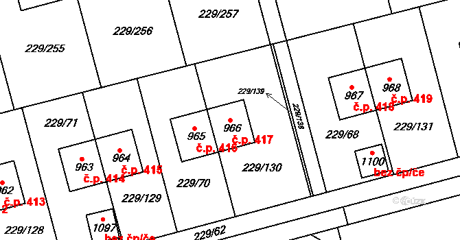 Králův Dvůr 417 na parcele st. 966 v KÚ Králův Dvůr, Katastrální mapa