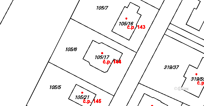 Libníč 144 na parcele st. 105/17 v KÚ Libníč, Katastrální mapa
