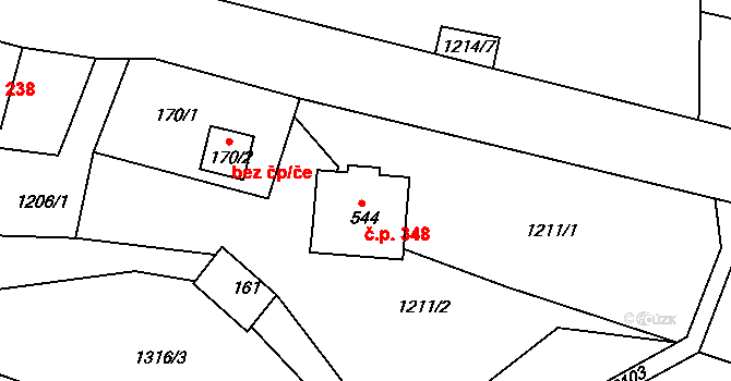 Horní Podluží 348 na parcele st. 544 v KÚ Horní Podluží, Katastrální mapa