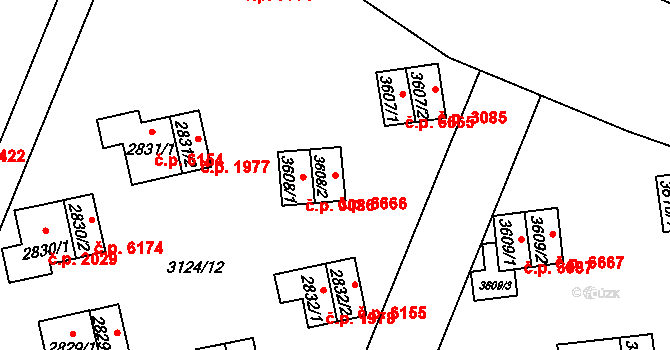 Zlín 6666 na parcele st. 3608/2 v KÚ Zlín, Katastrální mapa