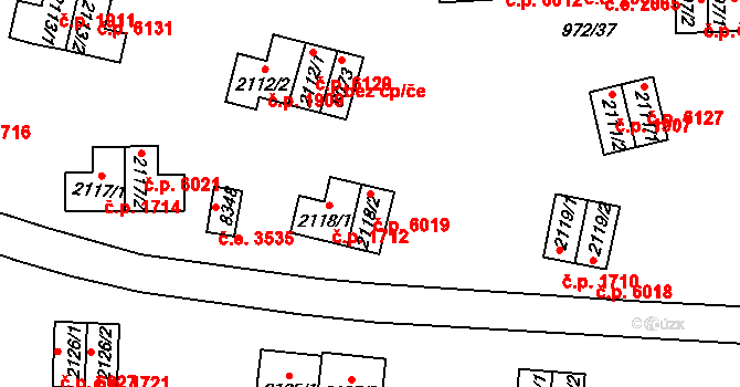 Zlín 6019 na parcele st. 2118/2 v KÚ Zlín, Katastrální mapa