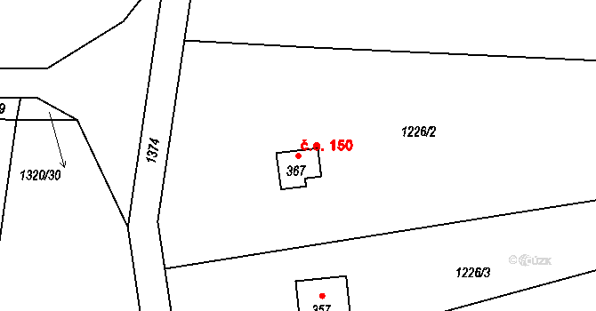 Kudlov 150, Zlín na parcele st. 367 v KÚ Kudlov, Katastrální mapa