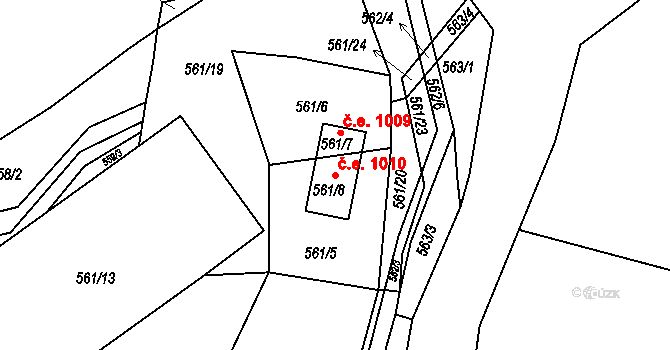Malešov 1010 na parcele st. 561/8 v KÚ Malešov, Katastrální mapa