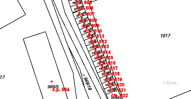 Štětí 615 na parcele st. 1010/43 v KÚ Štětí I, Katastrální mapa
