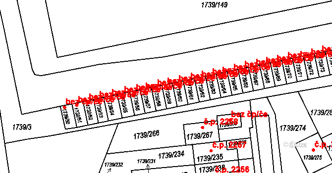 Ostrava 38213508 na parcele st. 1739/59 v KÚ Poruba, Katastrální mapa