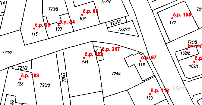 Unčín 317, Krupka na parcele st. 320 v KÚ Unčín u Krupky, Katastrální mapa