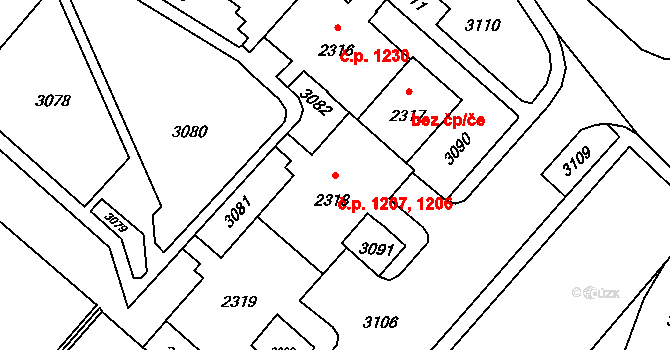 Kateřinky 1206,1207, Opava na parcele st. 2319 v KÚ Kateřinky u Opavy, Katastrální mapa