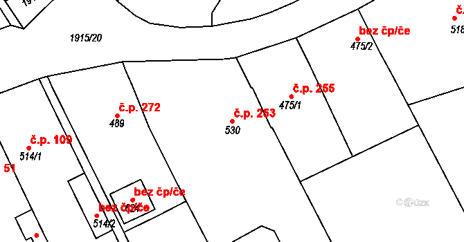 Prakšice 253 na parcele st. 530 v KÚ Prakšice, Katastrální mapa