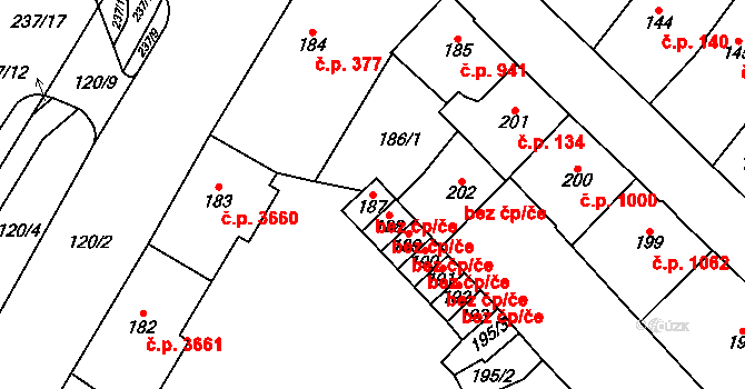Chomutov 48072508 na parcele st. 187 v KÚ Chomutov I, Katastrální mapa