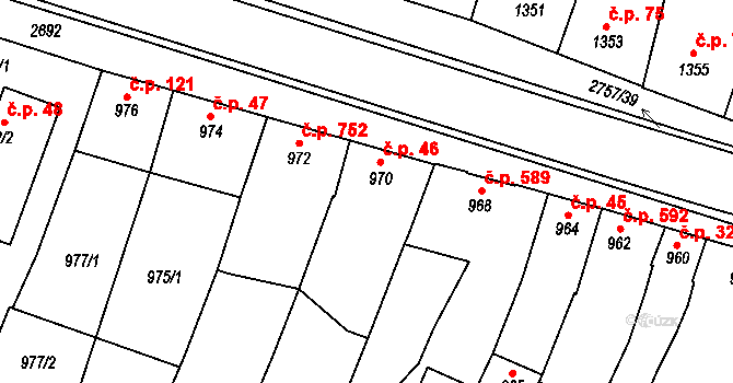Bučovice 46 na parcele st. 970 v KÚ Bučovice, Katastrální mapa