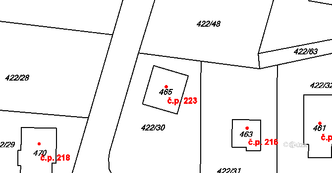 Smrkovice 223, Písek na parcele st. 465 v KÚ Smrkovice, Katastrální mapa