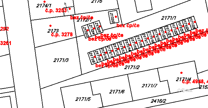 Chomutov 2016 na parcele st. 2171/10 v KÚ Chomutov II, Katastrální mapa
