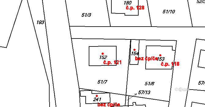 Škrovád 121, Slatiňany na parcele st. 152 v KÚ Škrovád, Katastrální mapa