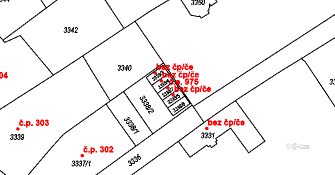 Černá Pole 975, Brno na parcele st. 3338/7 v KÚ Černá Pole, Katastrální mapa