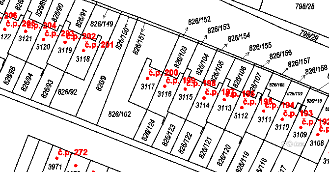 Václavské Předměstí 199, Písek na parcele st. 3116 v KÚ Písek, Katastrální mapa